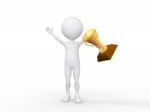 3d Man Holding Golden Trophy Stock Photo