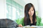 Beautiful Young Asian Student Was Reading Stock Photo