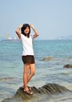 Beautiful Girl Smiling At The Beach Stock Photo