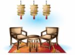 Cartoon  Illustration Interior Chinese Room With Separated Layers Stock Photo