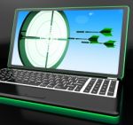 Arrows Aiming On Laptop Showing Extreme Accuracy Stock Photo