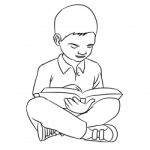 Hand Drawing A Boy Reading -  Illustration Stock Photo