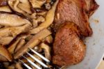 Venison Deer Game Filet And Wild Mushrooms Stock Photo