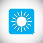 Sun Icon. Blue Square Frame.  Illustration Stock Photo