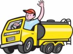 Tanker Truck Driver Waving Cartoon Stock Photo