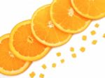 Fresh Orange Slice And Small Pieces On White Background Stock Photo