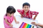 Asian Kids Prepare Create Toys From Play Clay. Strengthen The Imagination Of Child Stock Photo