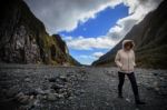 Woman Trekking In Franz Josef Glacier New Zealand Stock Photo