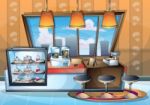 Cartoon  Illustration Interior Cafe Room With Separated Layers Stock Photo