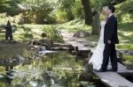 Man And Woman In Japanese Park Stock Photo