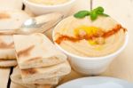 Hummus With Pita Bread Stock Photo