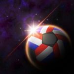 Netherlands Flag On 3d Football With Rising Sun Stock Photo