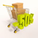 Shopping Cart And Percentage Sign, 50 Percent Stock Photo