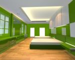 Ineterior Design Bedroom Green Theme Stock Photo