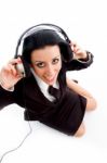 Young Businesswoman Holding Headphone Stock Photo