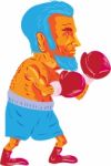 Bearded Boxer Boxing Cartoon Wpa Stock Photo