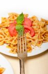 Italian Pasta Farfalle Butterfly Bow-tie And Tomato Sauce Stock Photo