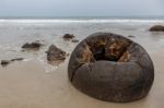 A Hollow Moeraki Boulder Stock Photo