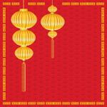 Chinese New Year On Red Background. Lamp And Gold  Lighting On Chinese New Year Holiday Stock Photo