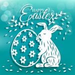 Cute Bunny And Egg For Easter Day Greeting Card Stock Photo