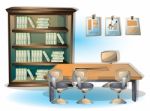 Cartoon  Illustration Interior Library Room With Separated Layers Stock Photo