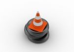 Traffic Cone With Tyre Stock Photo