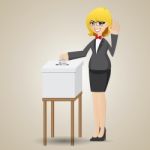 Cartoon Businesswoman Voting With Ballot Box Stock Photo