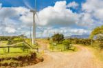 Wind Farm At The Road In Costa Rica Near Tierras Morenas Stock Photo