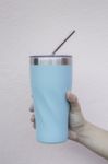 Stainless Steel Straw And Thermos Mugs For Reusable Set Stock Photo