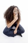 Latin American Female Holding Magnifier Stock Photo