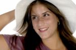 Charming Young Model Holding Her Hat Stock Photo