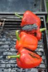 Grilling Red Peppers Stock Photo