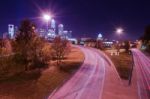 Skyline Of Uptown Charlotte, North Carolina At Night Stock Photo