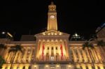 Brisbane, Aus - April 28th 2018: Brisbane City Hall At Night. The Building Is Used For Royal Receptions, Pageants, Orchestral Concerts, Civic Greetings, Flower Shows, School Graduations. April 28th 2018 Stock Photo