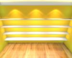 Abstract Shelves With Yellow Empty Room Stock Photo