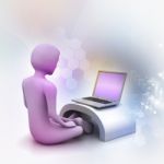 3d Man In Meditation With Laptop Stock Photo