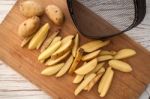 Potato Still Life On Wood Background Flat Lay Stock Photo