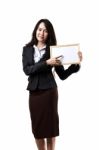 Business Lady Holding White Board Stock Photo