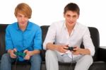 Teenagers Playing Computer Game Stock Photo