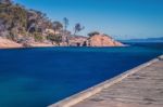 Freycinet Pier By Coles Bay In Tasmania Stock Photo