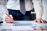 Working Process Startup. Businessman Working At The Wood Table W Stock Photo