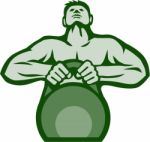 Athlete Weightlifter Lifting Kettlebell Retro Stock Photo