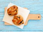 Bread Roll Pastry On Wood Table Stock Photo