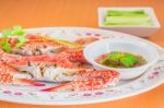 Steamed Crab And Sauce On Dish Stock Photo