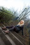 Blonde Caucasian Girl Posing Outdoors Stock Photo