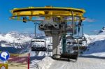 Chair Lift In The Dolomites At The Pordoi Pass Stock Photo