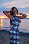 Beautiful Black African American Woman Posing On The Beach At Su Stock Photo