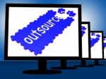 Outsource On Monitors Shows Subcontracts Stock Photo