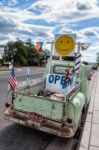 Vehicle Parked In Seligman On Route 66 Stock Photo