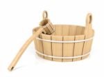 Wooden Bucket And Dipper Stock Photo